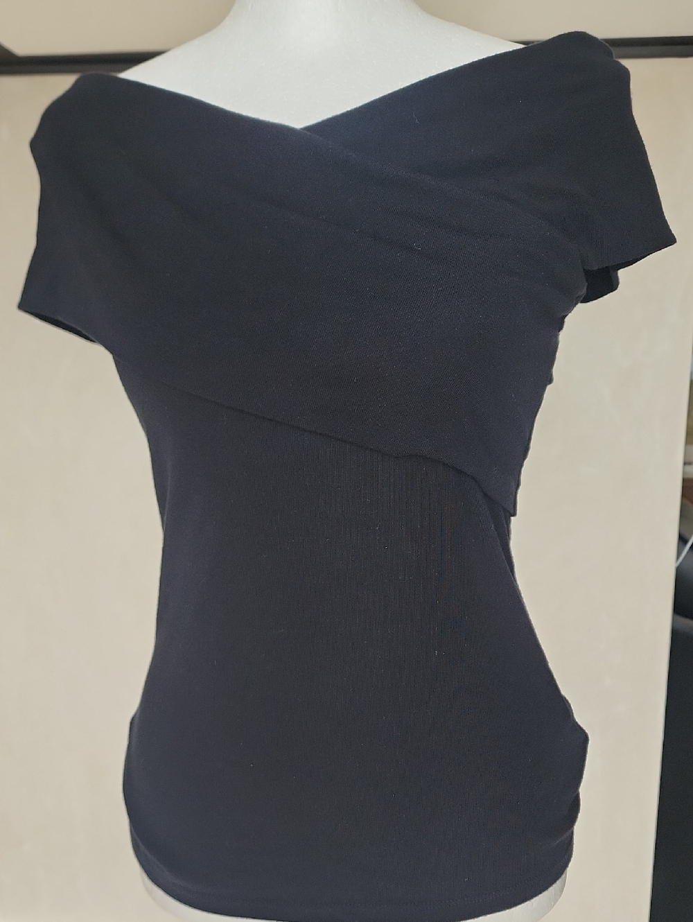 Theory Black Off The Shouldee Tee with Branded Neck Label